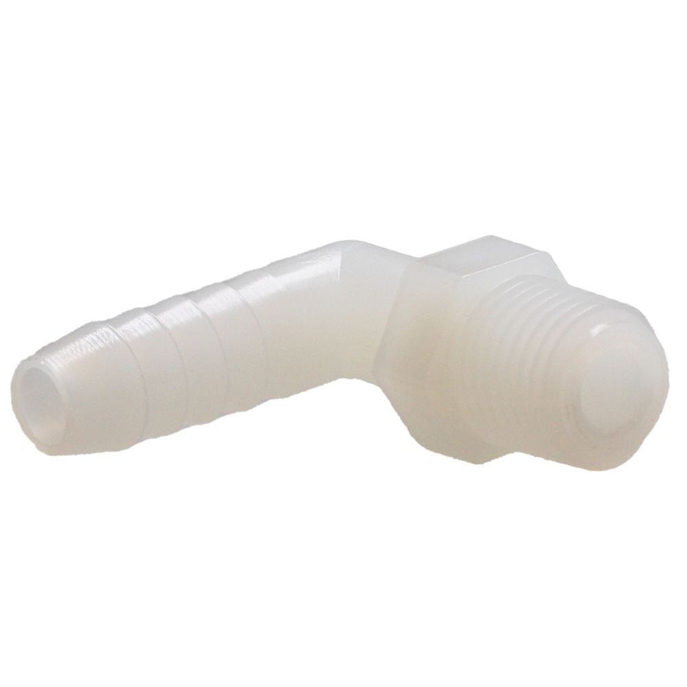 Male Elbow Barb x Male NPT - 1/2" HB x 3/8" MNPT - Natural Nylon