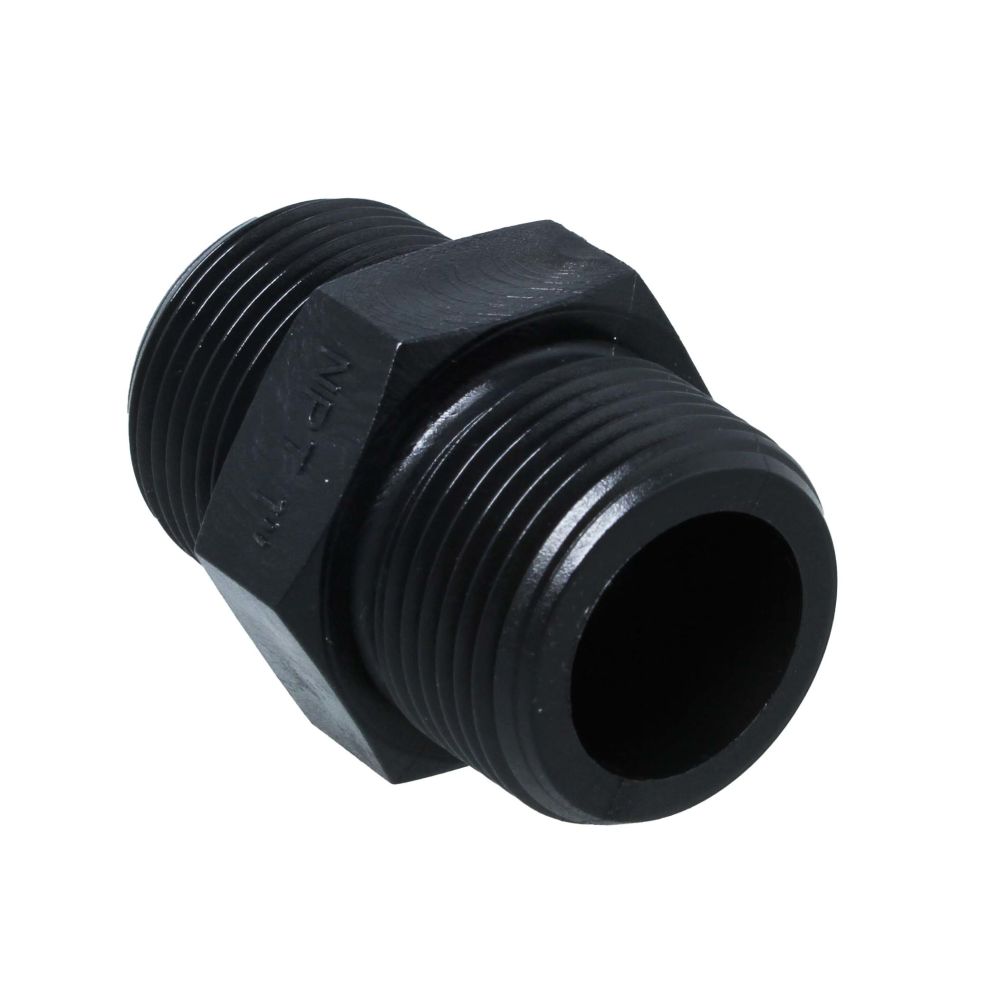 Nipple Hex - 1" x 1" MPT Black Polypropylene