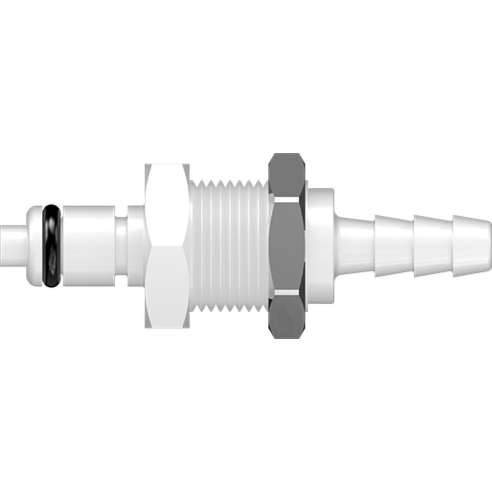 LinkTech 20AC Series Panel Mt. Male, Valved, 3/16" HB, Natural Acetal, Buna N