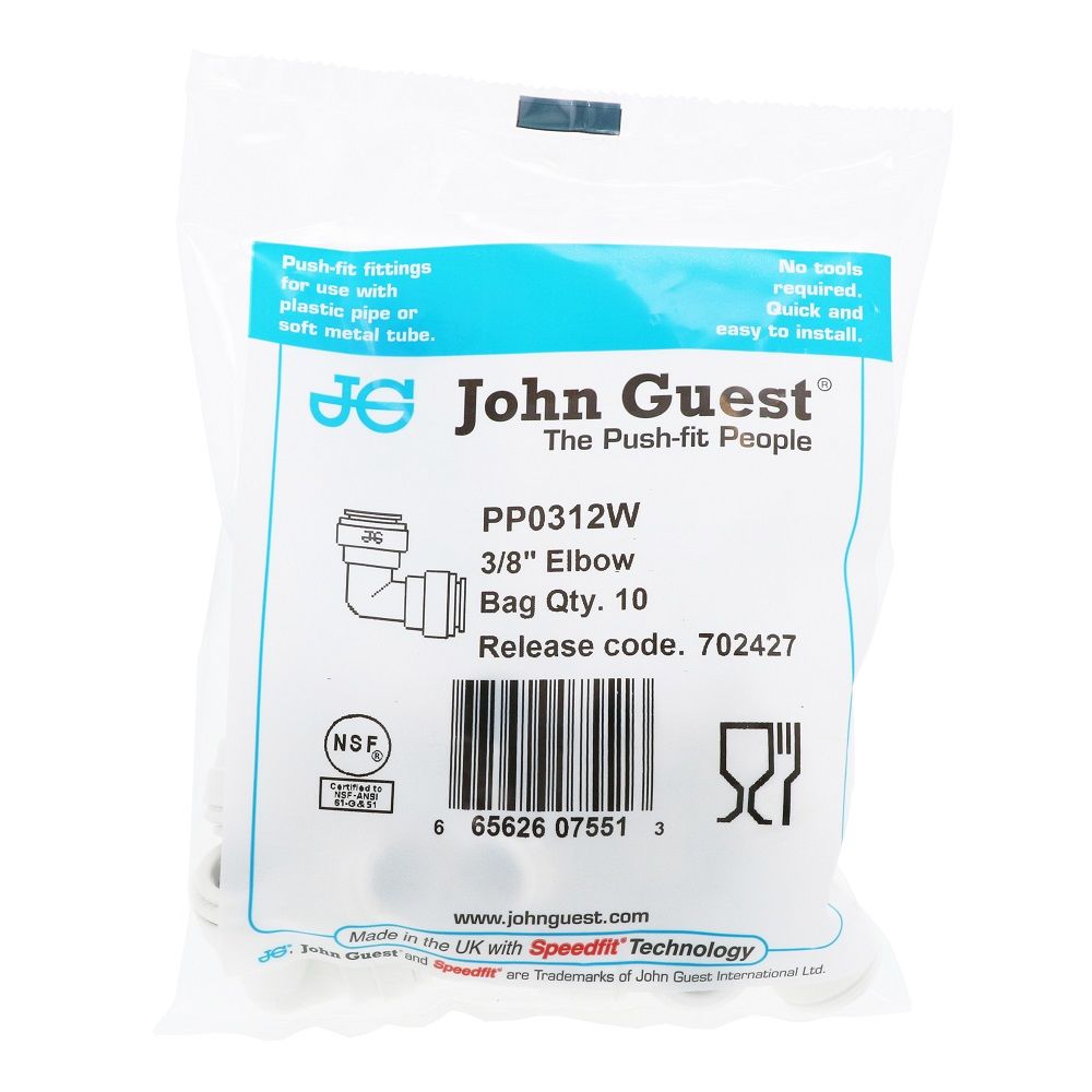 John Guest Union Elbow Polypro - 3/8
