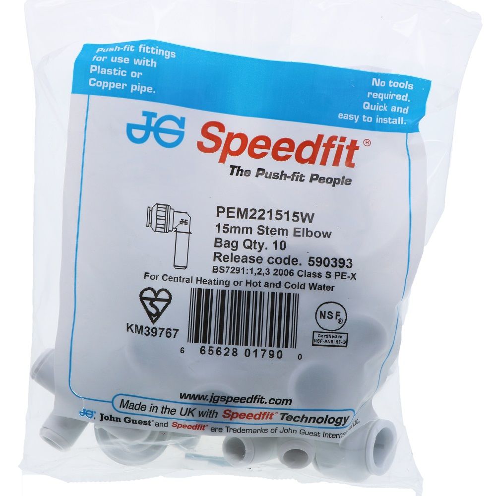 John Guest Stackable Stem Elbow - 15mm Stem x 15mm