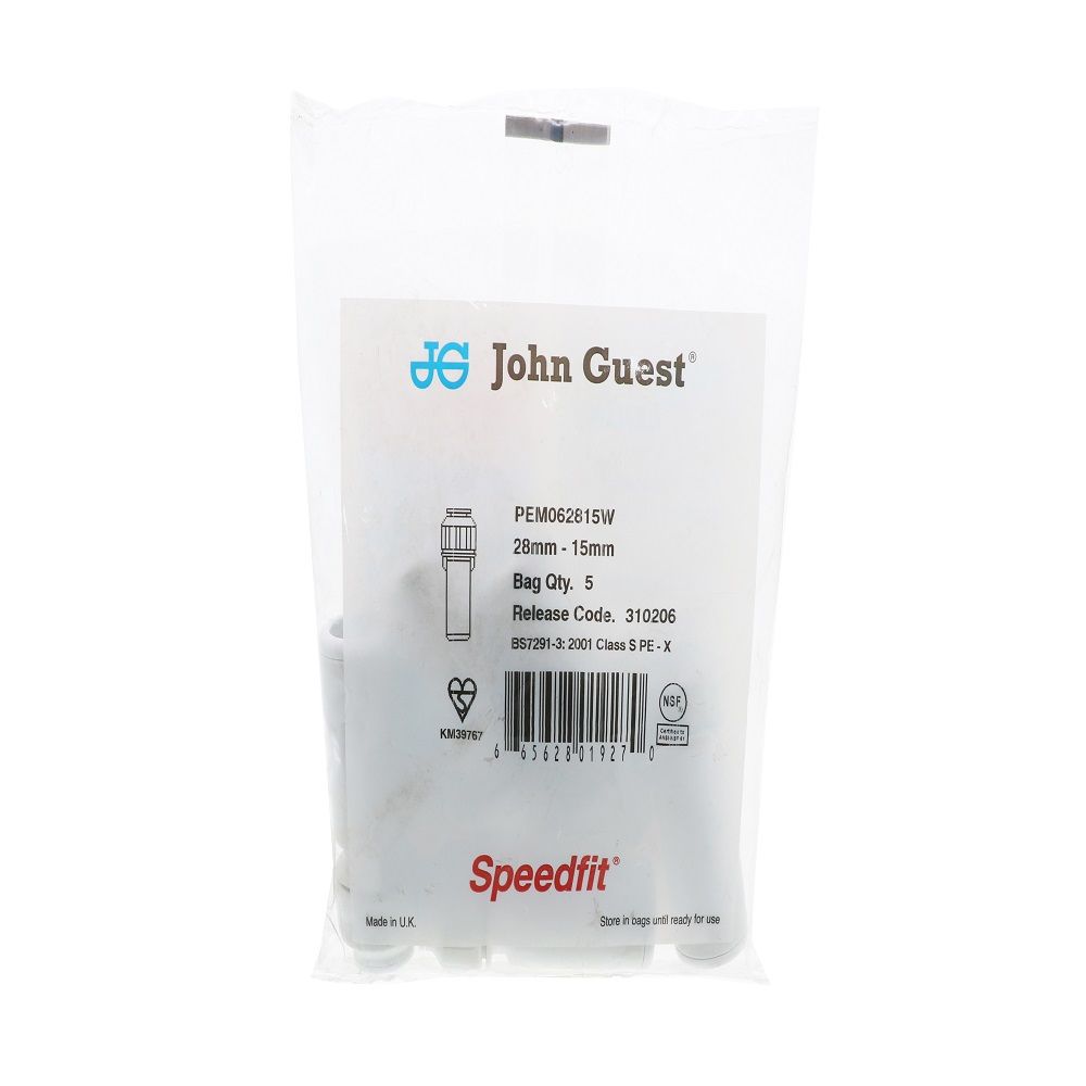 John Guest Stackable Reducer Stem Polypro - 28mm Stem x 15mm