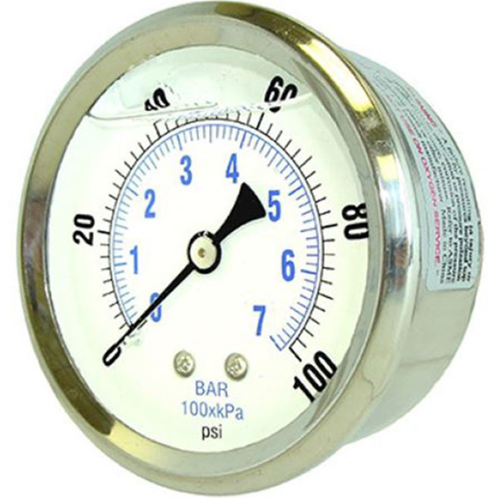 Water Pressure Gauge 1000 PSI, 1/4" MPT, 2.5" Plastic Dial, Center Mount, SS Case