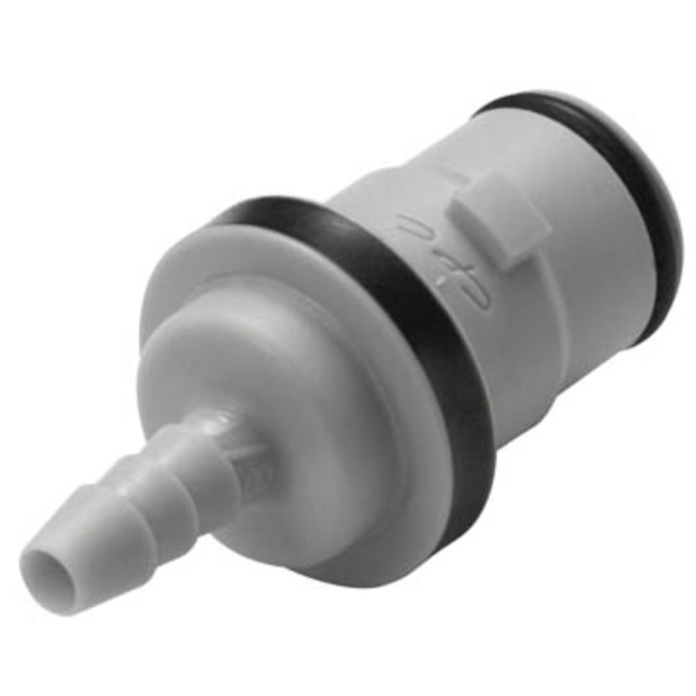 1/8 Hose Barb Valved In-Line Mld Grey Polypro Cplng Insert, EPR O-Ring , FKM Seal