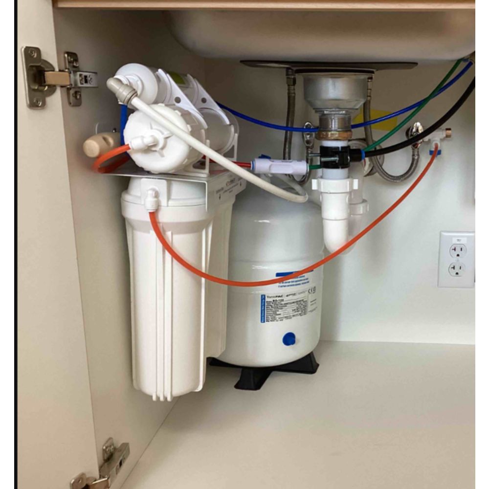 Neo-Pure 4 Stage RO Manifold Retrofit, 25 GPD, Alkaline Remineralizer, Drain Saddle, Feed Adapter, Permeate Pump