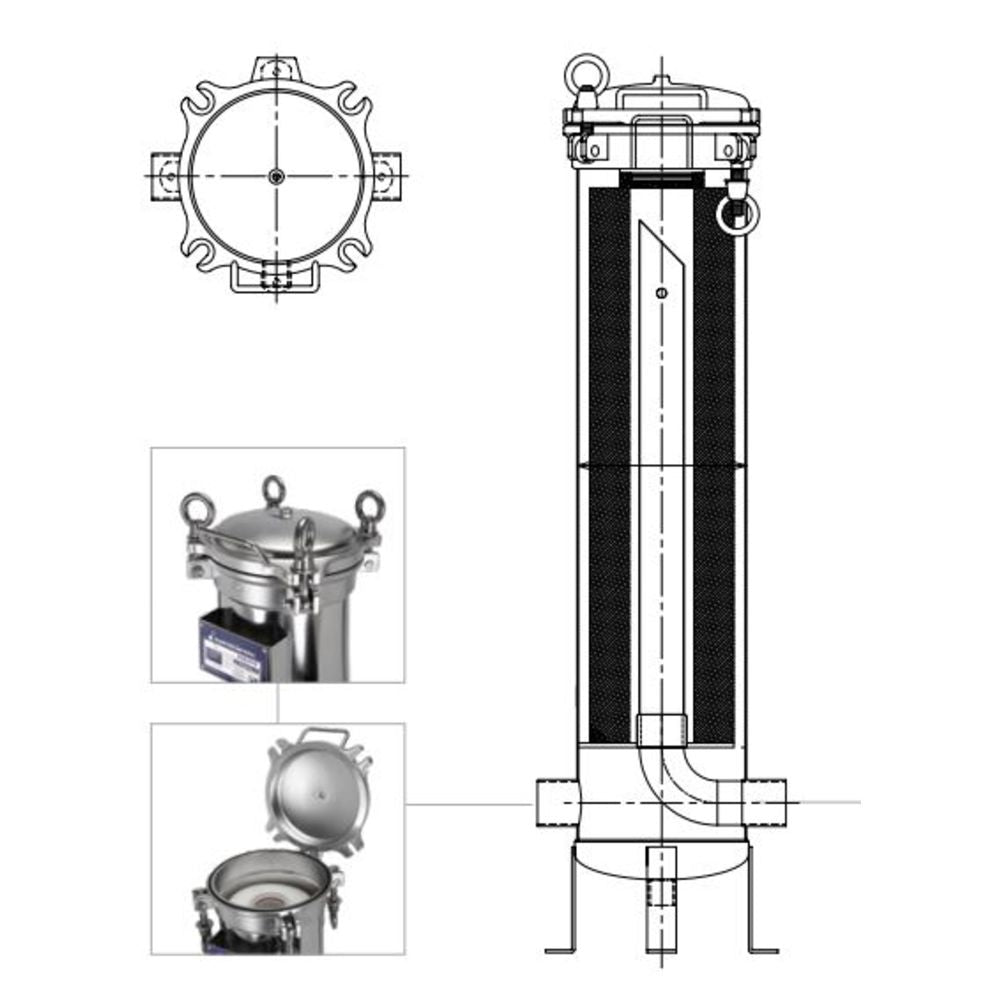 HydroScientific Swing Bolt 40 Jumbo Filter Housing, 2" FNPT 316SS