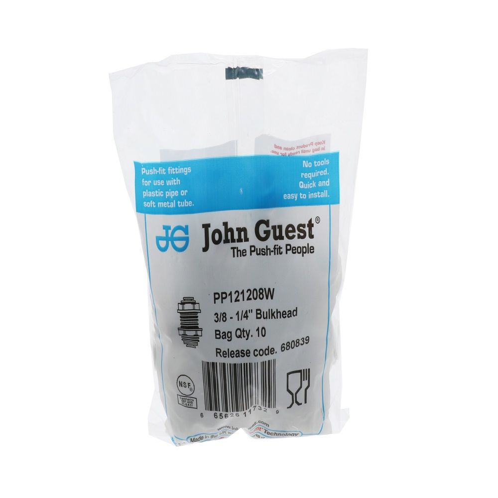 John Guest Reducing Bulkhead Union Polypro - 3/8 x 1/4