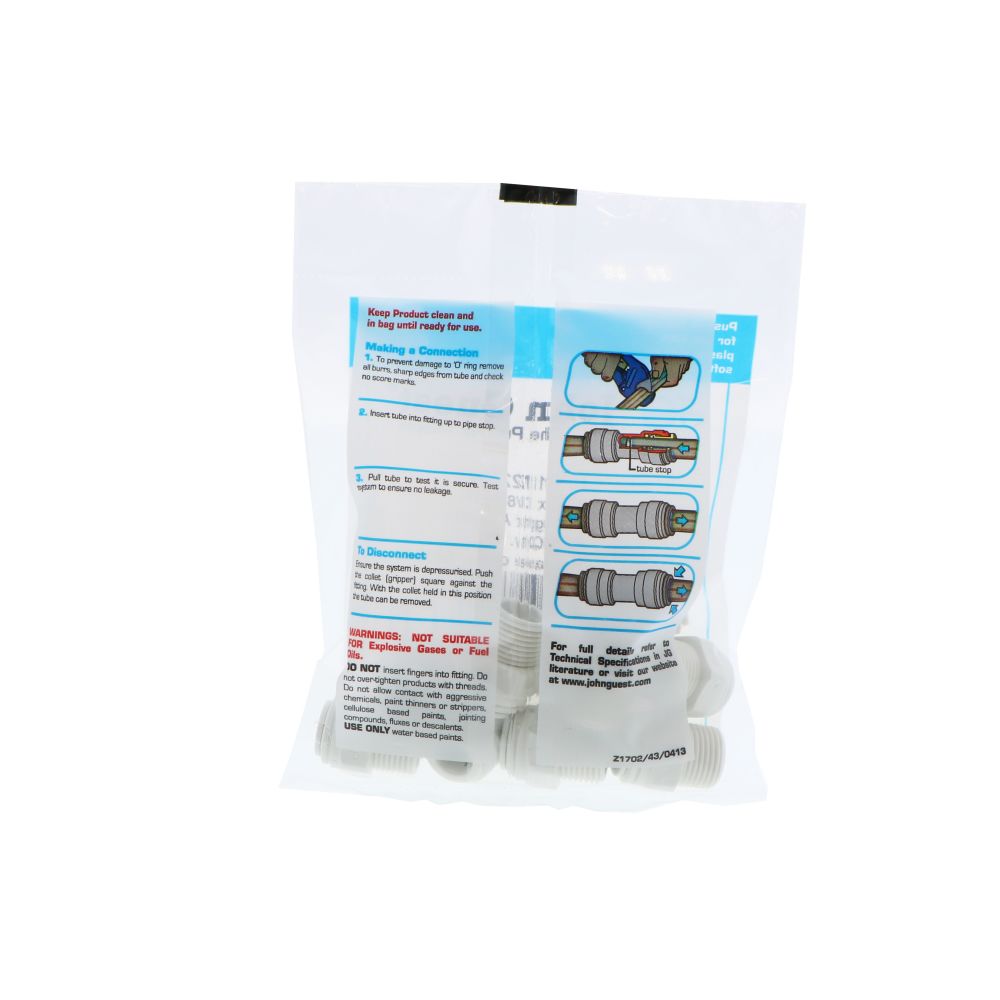 John Guest Male Connector NPTF Polypro - 3/8 x 3/8 NPTF