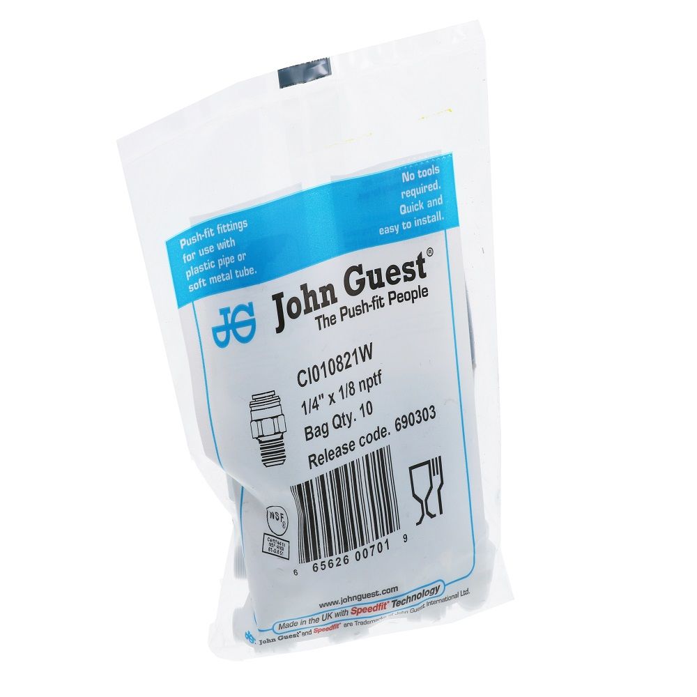John Guest Male Connector NPTF - 1/4 x 1/8 NPTF - White