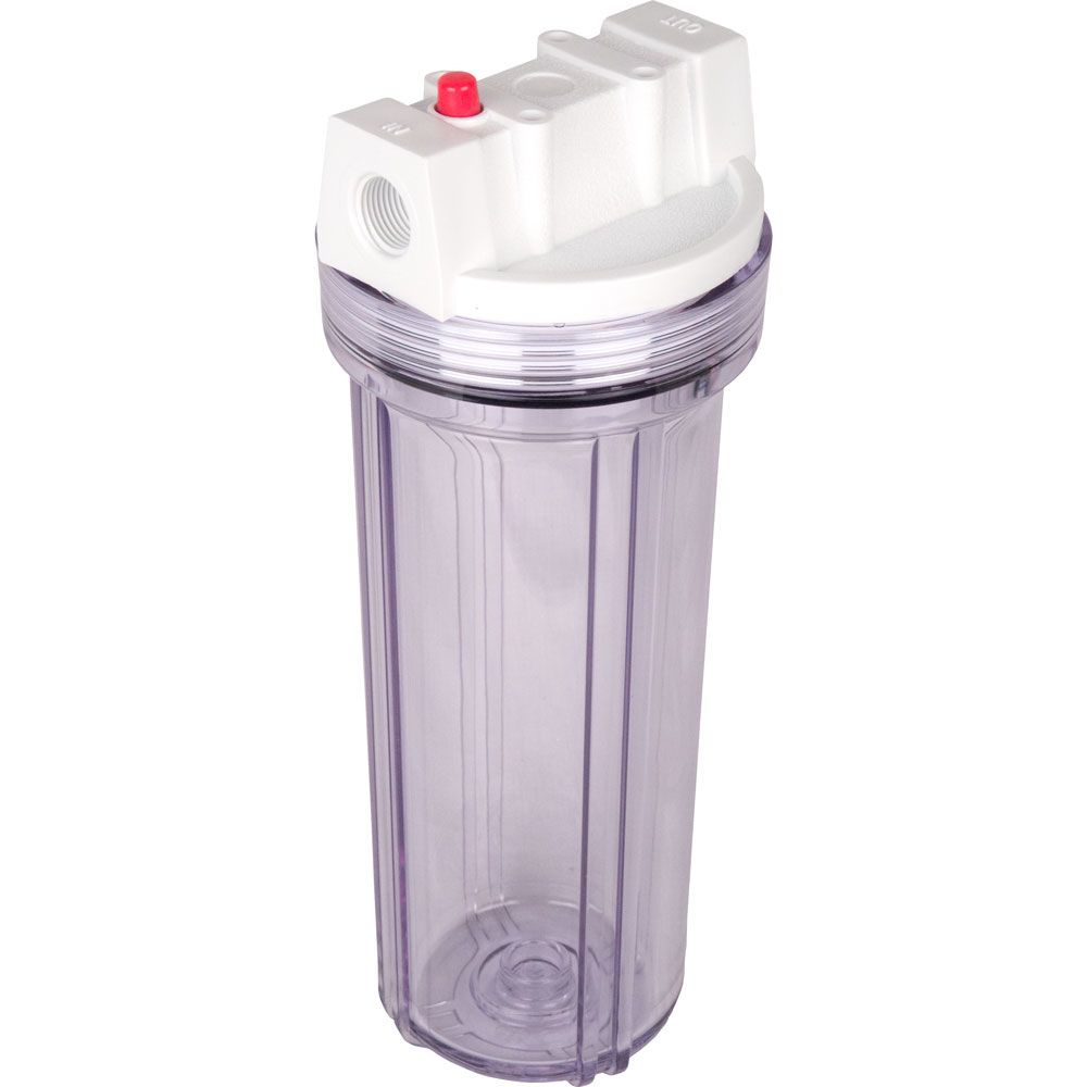 10" Slim Line Filter Housing Clear Sump/White Boss Cap 1/2" W/ PR - 1/2" FPT