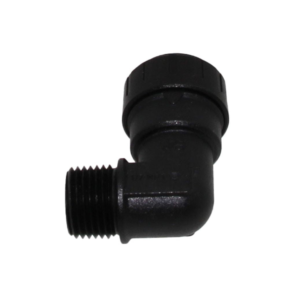 John Guest Black Male Fixed Elbow - 1/2 CTS x 1/2 MPT