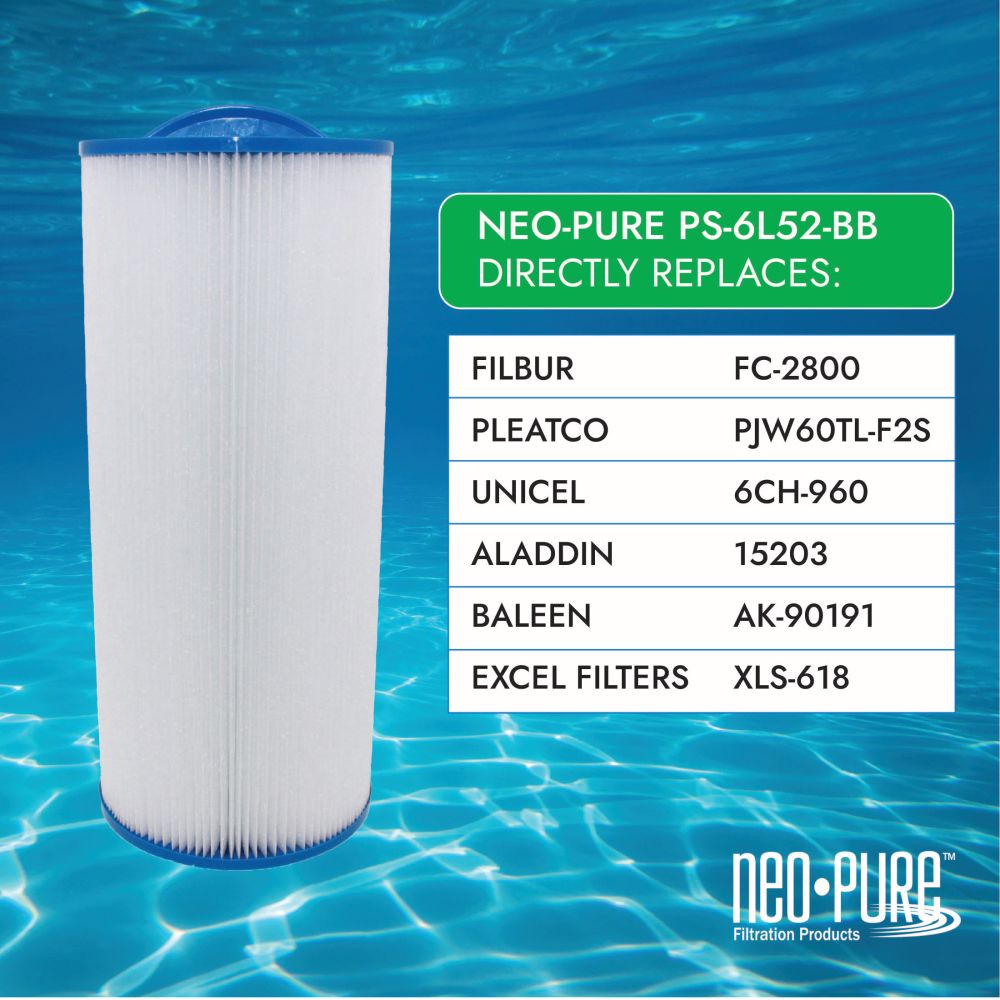 Neo-Pure PS-6L52-BB Pool and Spa Filter 6-3/4" x 15-1/2"
