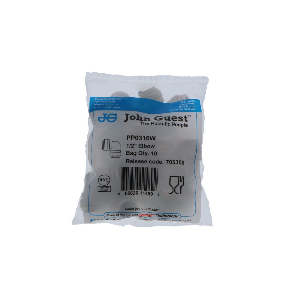 John Guest Union Elbow Polypro - 1/2