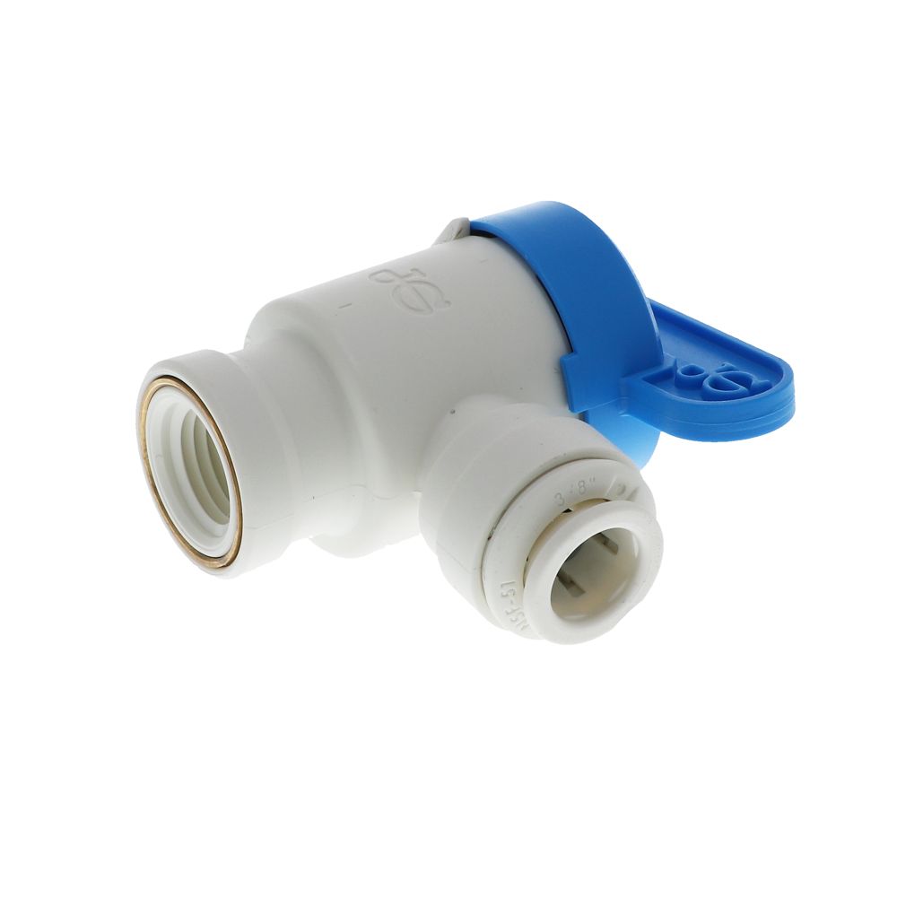 John Guest Shut-Off Valve-Polypro Elbow - 3/8 Tube x 1/4 NPTF