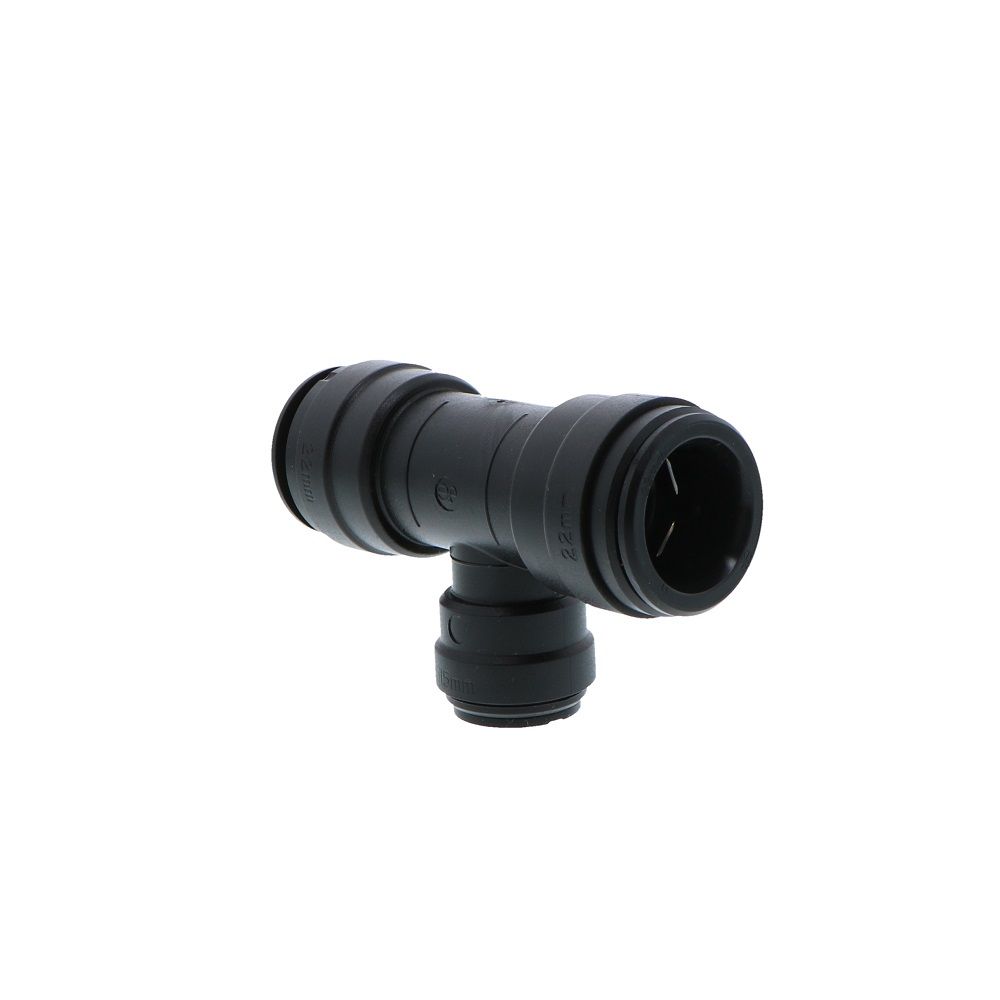 John Guest Reducing Tee BLACK ACETAL - 22mm x 22mm x 15mm