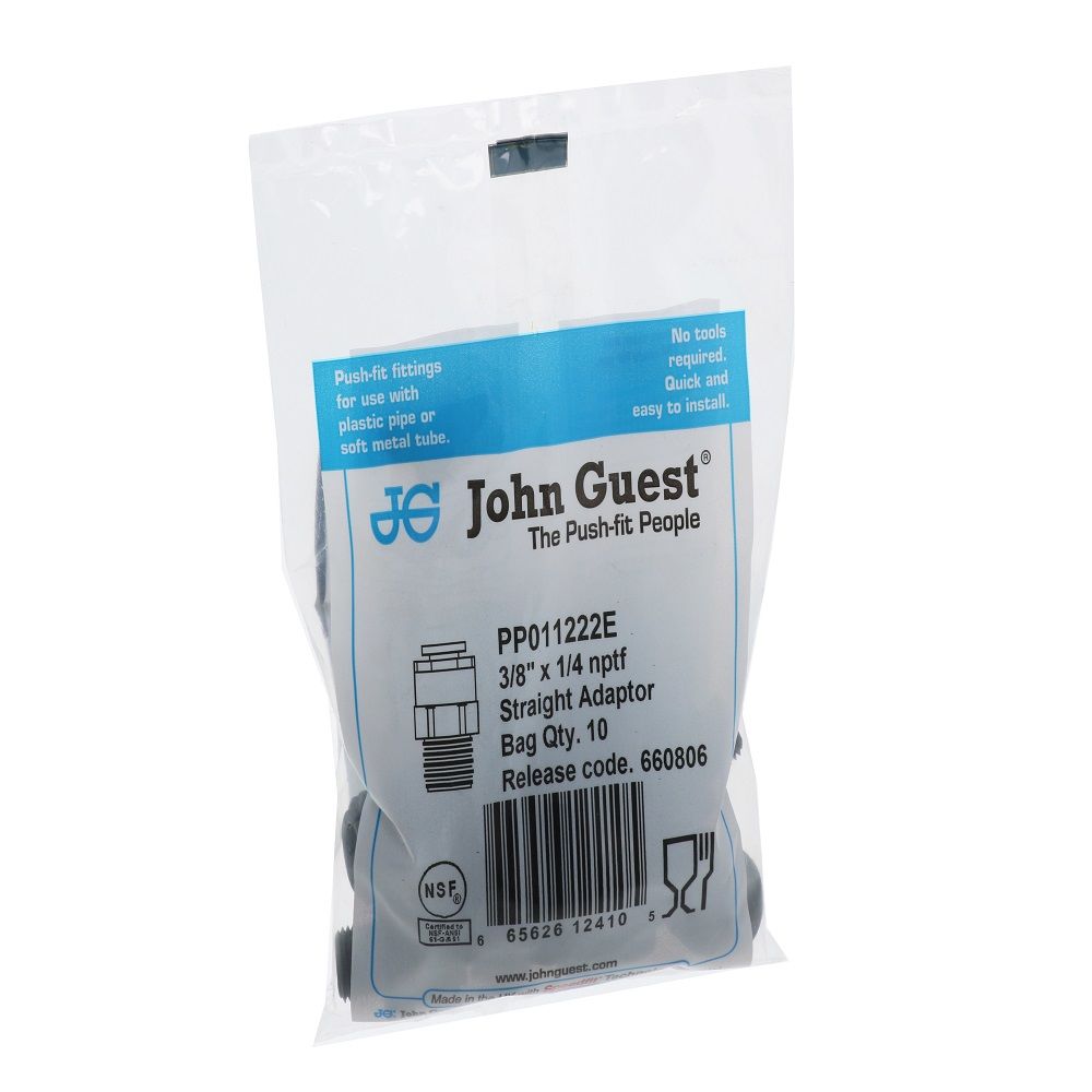 John Guest Male Connector NPTF Black Polypropylene - 3/8 x 1/4 NPTF