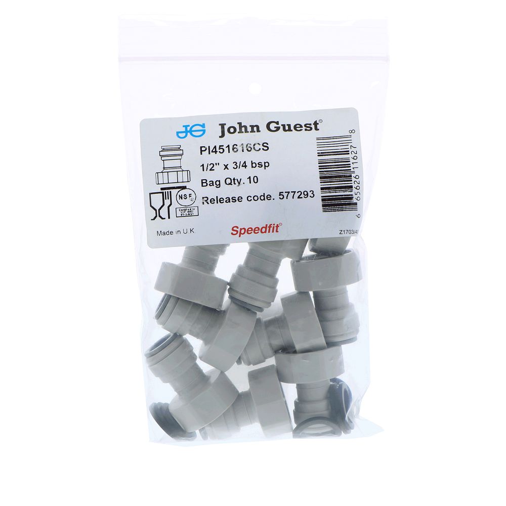 John Guest Female Adapter-Cone End BSPP - 1/2 x 3/4 BSPP