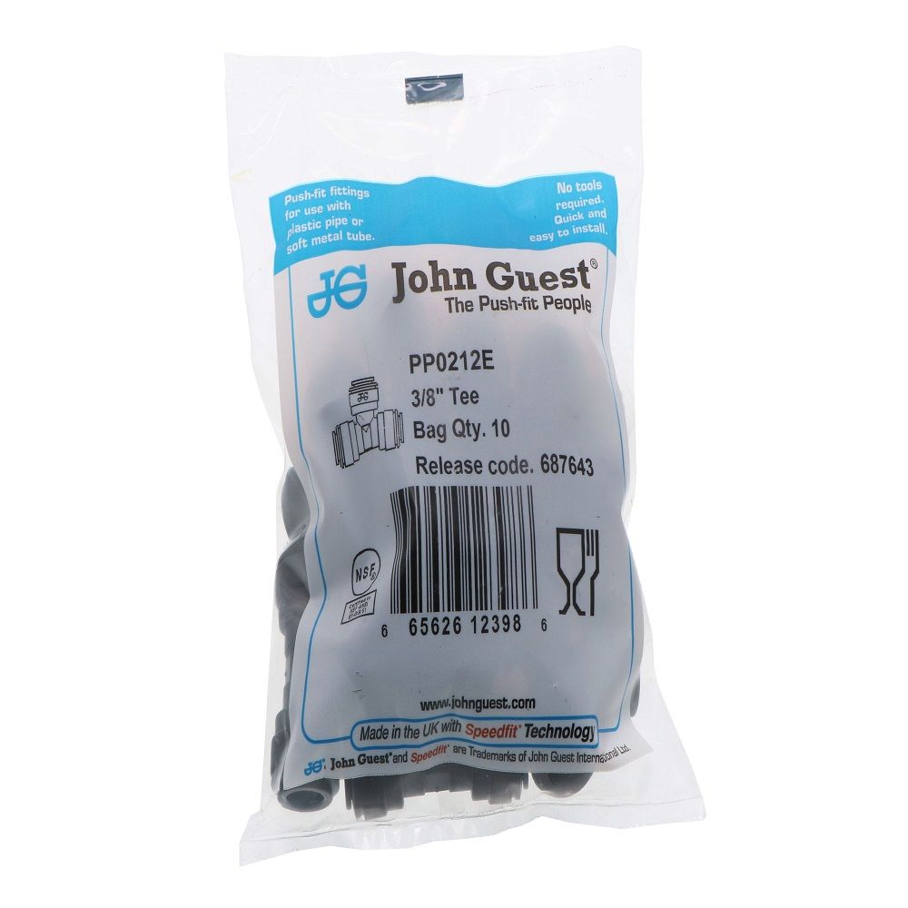 John Guest Union Tee Black Polypropylene - 3/8