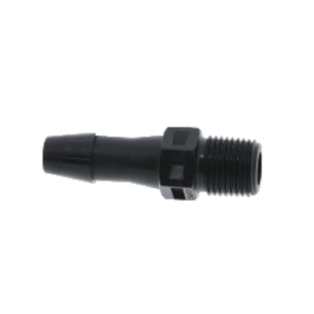 FitQuik Nylon Thread to Tube Straight Fitting - 1/8 NPT to 1/4 ID Barb - Black