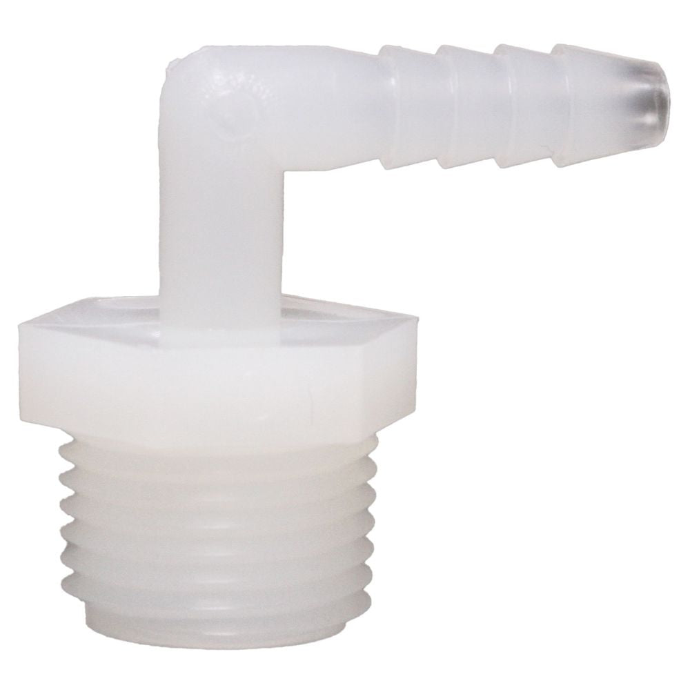 Male Elbow Barb x Male NPT - 1/4" HB x 1/2" MNPT - Natural Nylon