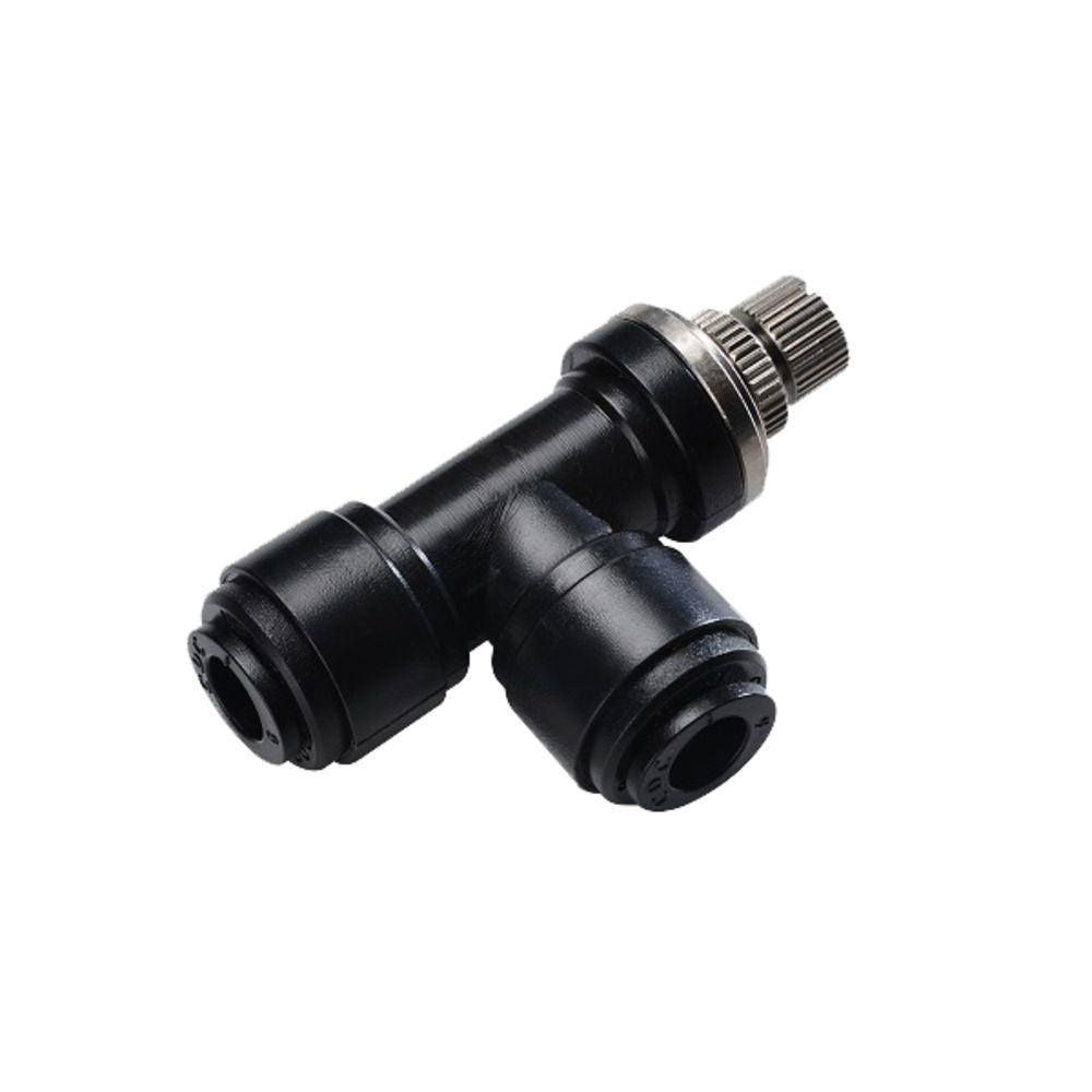 NeoFit - Acetal Black Flow Control Elbow Union 1/4" tube
