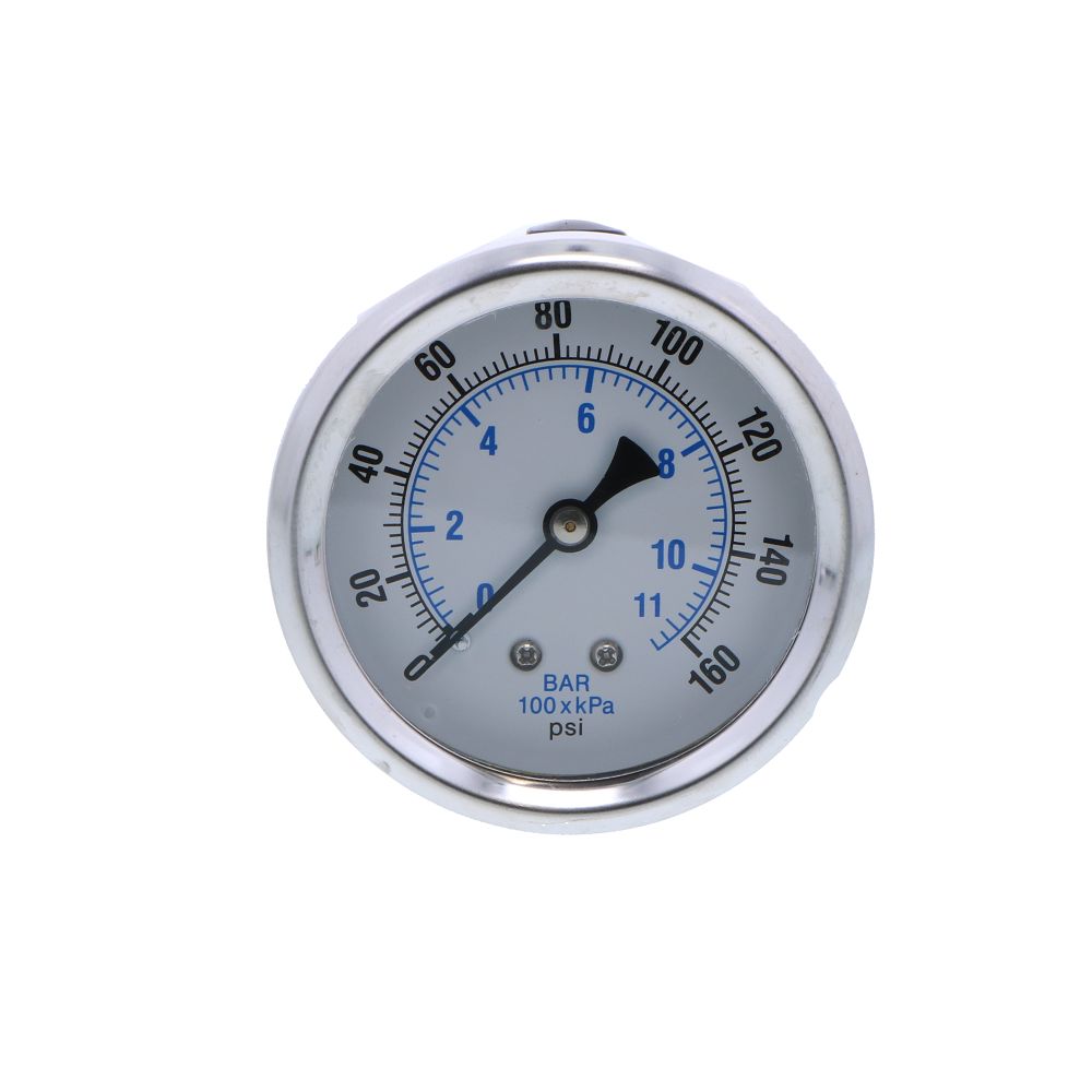 Water Pressure Gauge 160 PSI, 1/4" MPT, 2.5" Plastic Dial, Center Mount, SS Case
