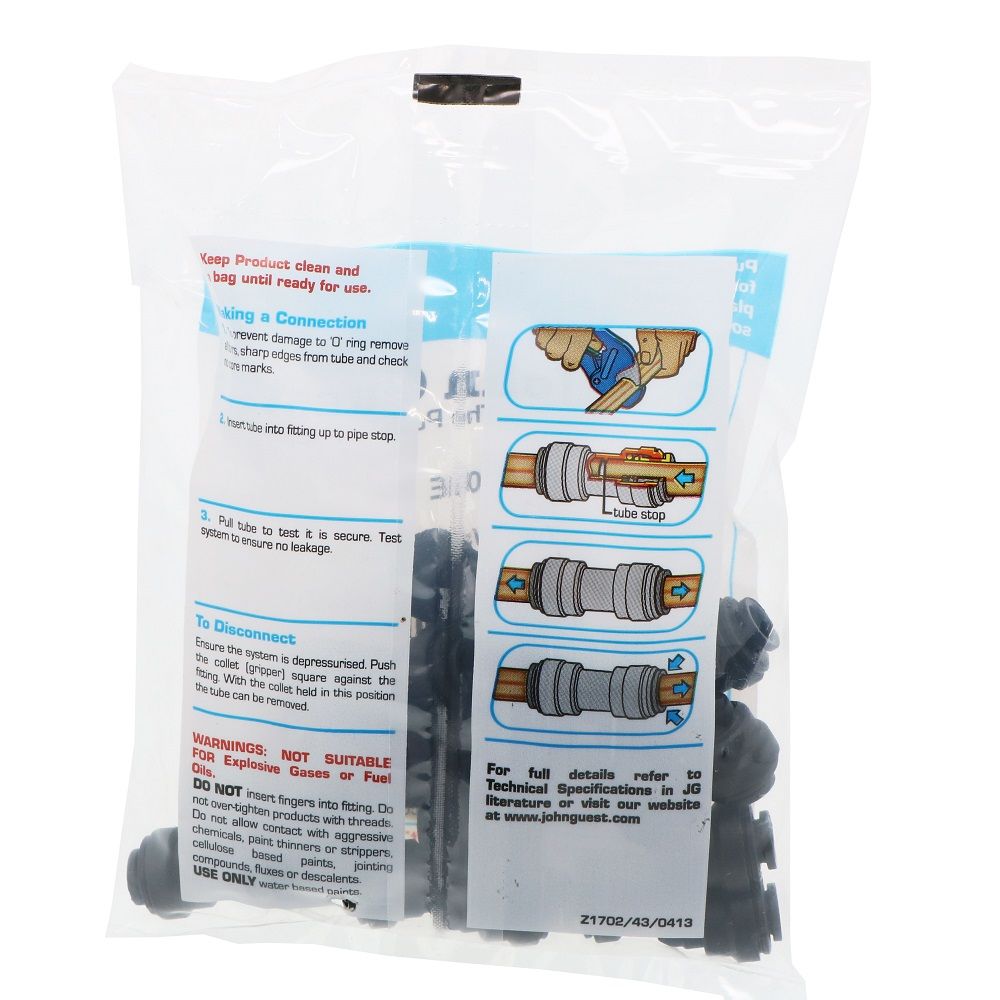John Guest Two Way Divider Black Polypropylene - 1/4