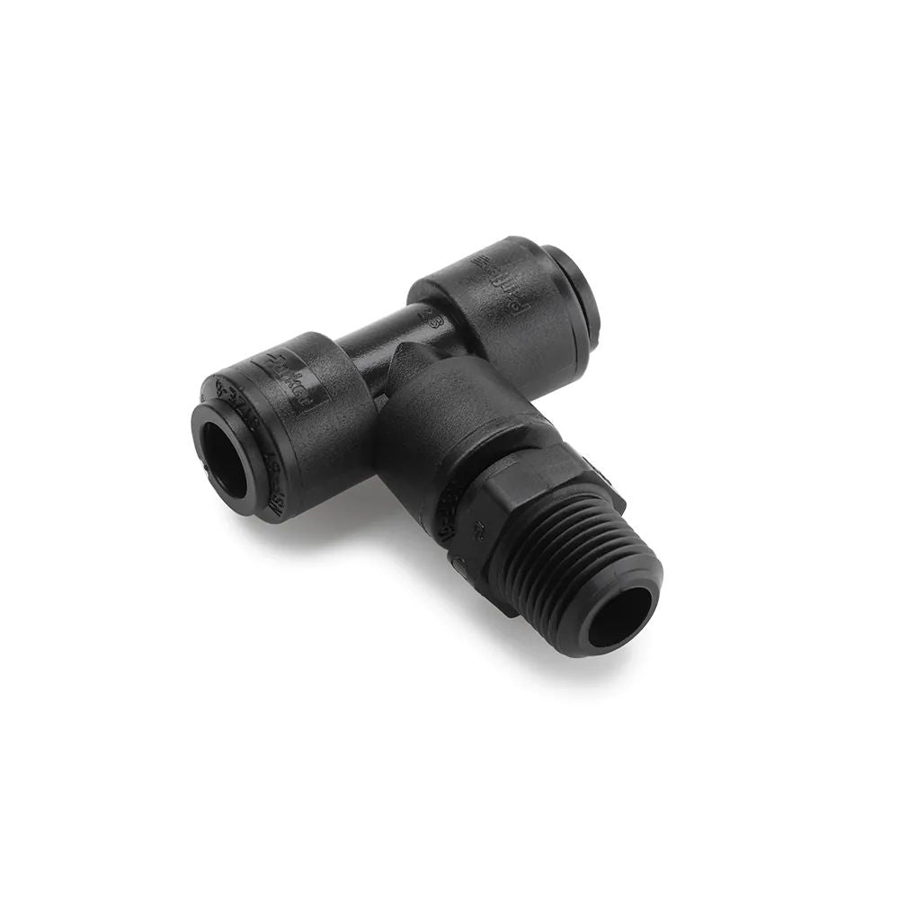 Black Kynar PVDF Male Branch Swivel Tee - 1/4 x 1/4 NPTF