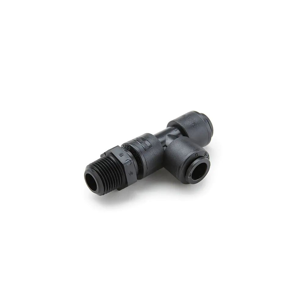 Black Kynar PVDF Male Run Swivel Tee - 1/4 x 1/4 NPTF
