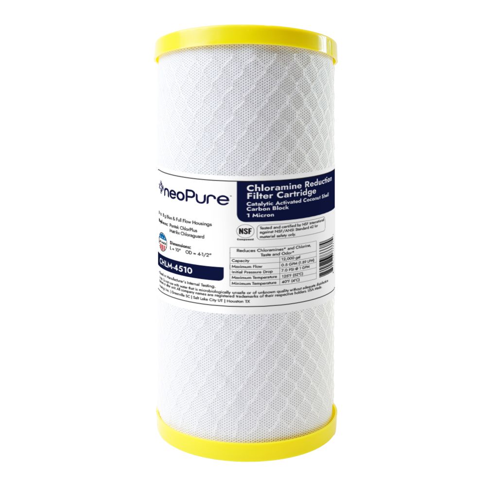 Neo-Pure CHLM-4510 9-7/8" x 4-1/2" Chloramine Carbon Block Filter 1 micron