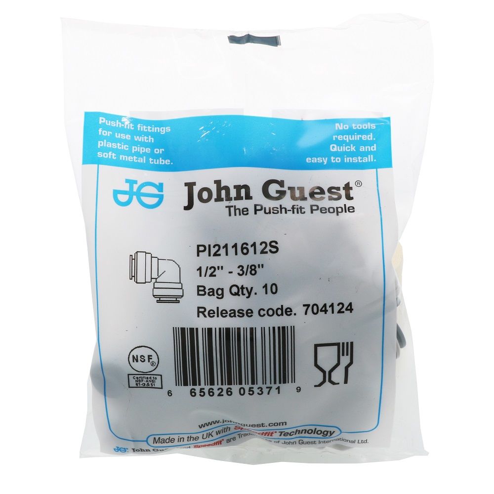 John Guest Reducing Elbow - 1/2 x 3/8