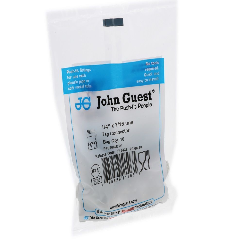 John Guest Faucet Connector UNS Polypro - 1/4 x 7/16-24 UNS