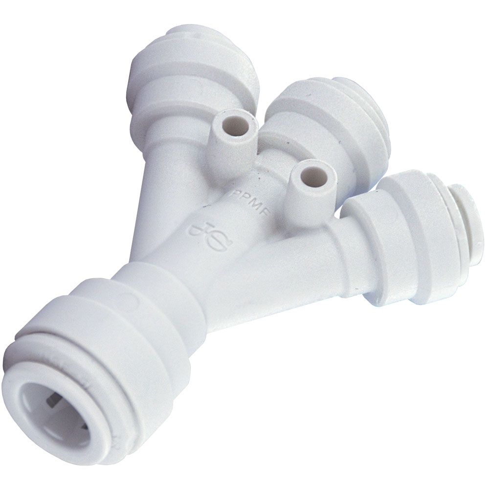 John Guest Three Way Divider Polypro - 3/8 Inlet x 1/4 Outlets