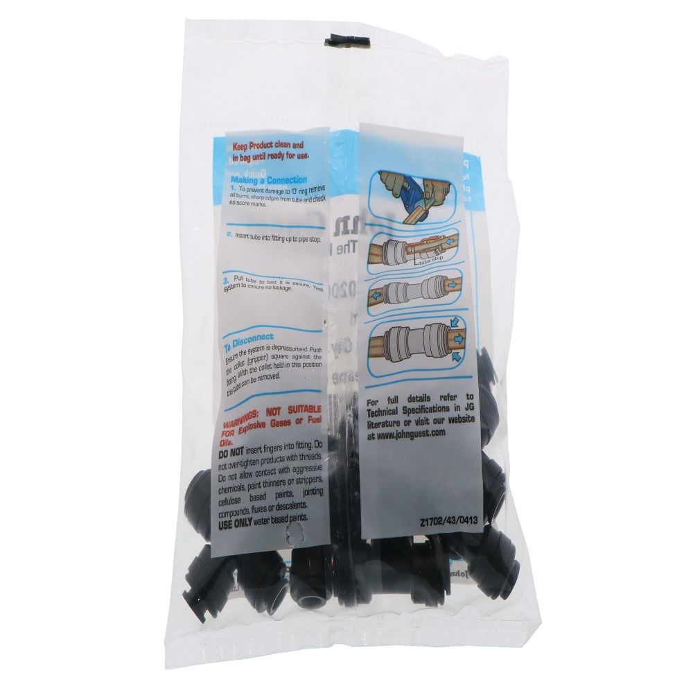 John Guest Union Tee BLACK ACETAL - 6mm