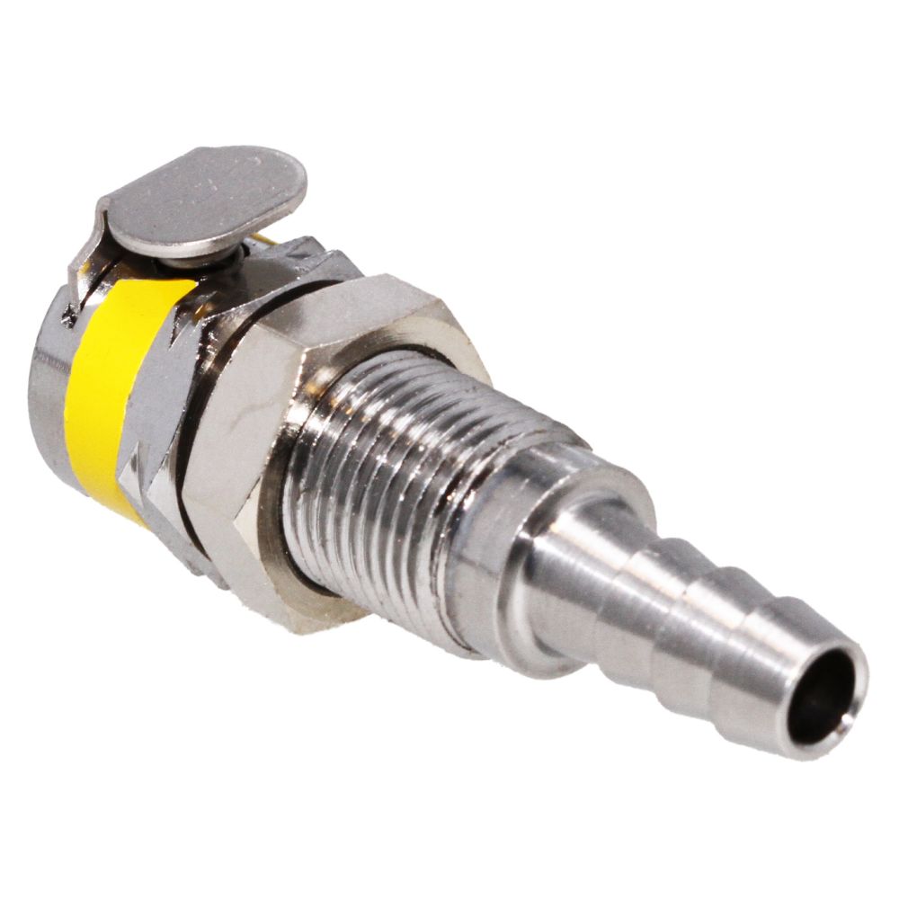 Colder MC1604K2 1/4 Hose Barb Non-Valved Panel Mount Chrome-plated Brass Coupling Body - Yellow