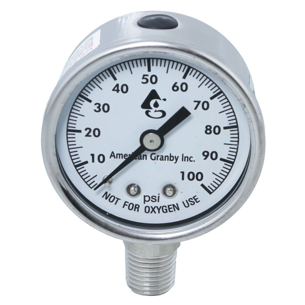 Water Pressure Gauge 100 PSI, 1/4" MPT, 2.0" Plastic Dial, Lower Mount, SS Case