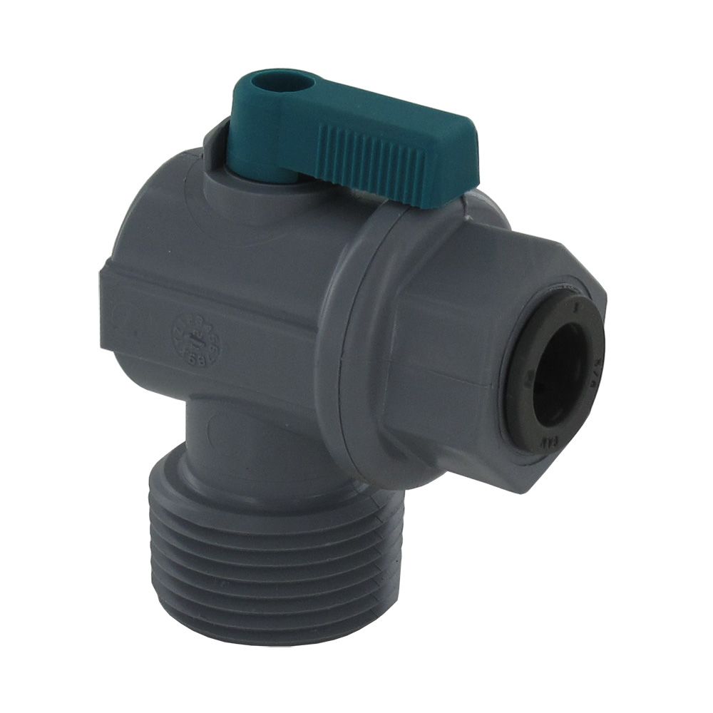 Shut-Off Valve-PVC Elbow Male NPT - 1/2 Push-in x 3/4 Male NPT