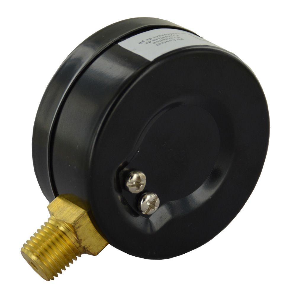 Water Pressure Gauge 160 PSI, 1/4" MPT, 2.5" Glass Dial, Lower Mount, Black Steel Case