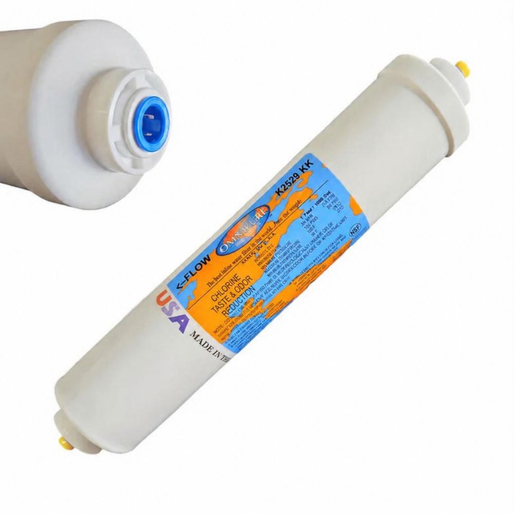 Omnipure Inline K2529-KK Chloramine Aquabond, K-Series 2 x 10” Granular Catalytic Carbon - 3/8 Quick Connect