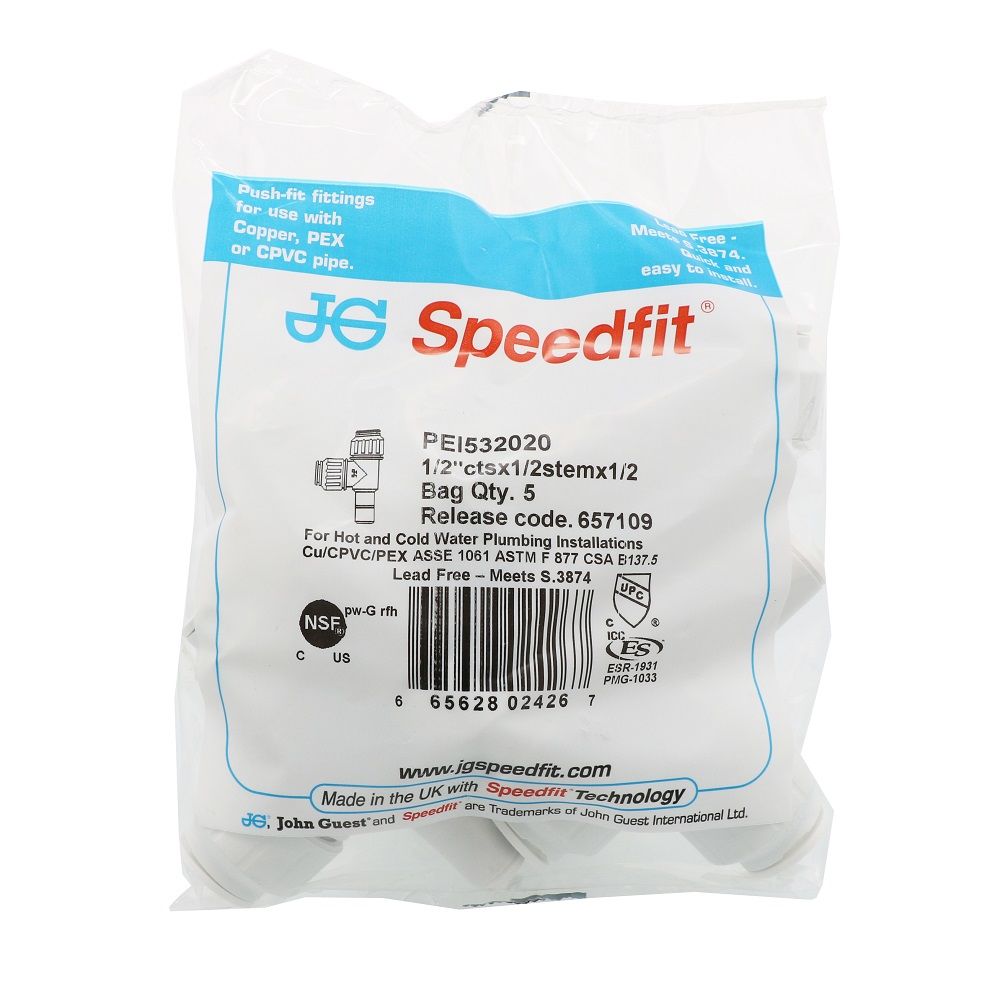 John Guest Stackable Stem Tee - 1/2 CTS x 1/2 CTS Stem x 1/2 CTS Branch