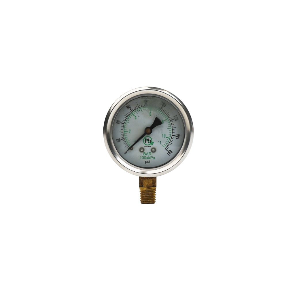 Water Pressure Gauge 160 PSI, 1/4" MPT, 2.5" Dial, Lower Back Mount, SS Case, ASME Certified