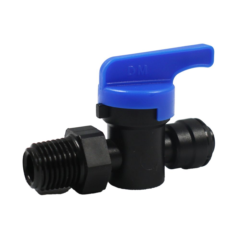 NeoFit Polypro Black Hand Valve Male Connector 1/4" od x 1/4" NPTF