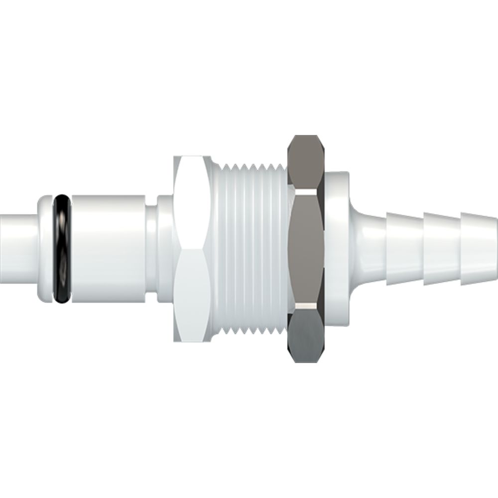 LinkTech 40AC Series Panel Mt. Male, Valved, 1/4" HB, Natural Acetal, Buna N