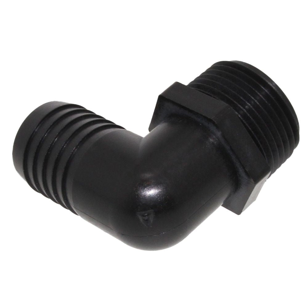 Male Elbow Barb x Male NPT - 1" HB x 1/2" MNPT - Black Polypropylene