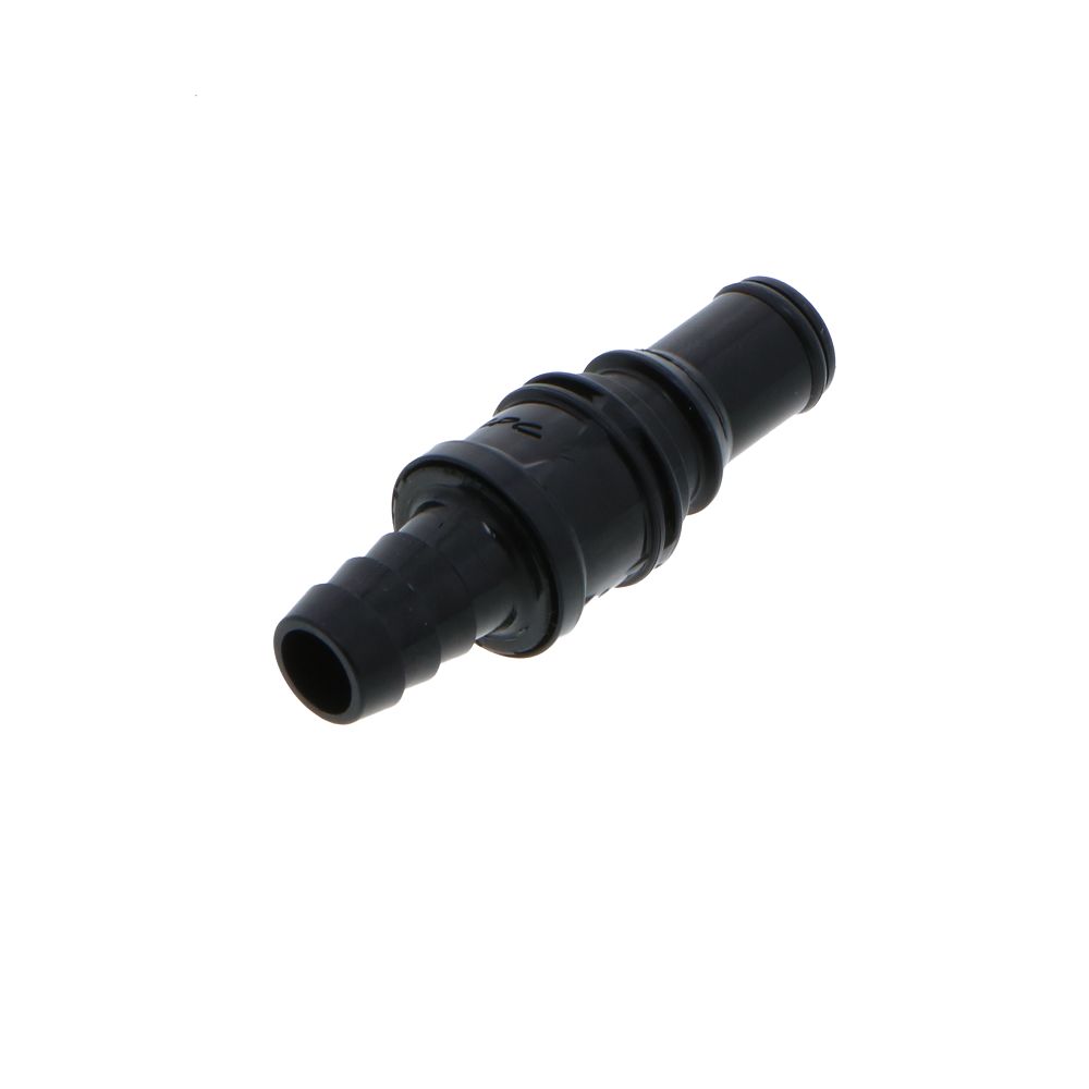 BACD22006MBLK Valved In-Line Hose Barb Coupling Insert Molded Black 3/8 ID Barb