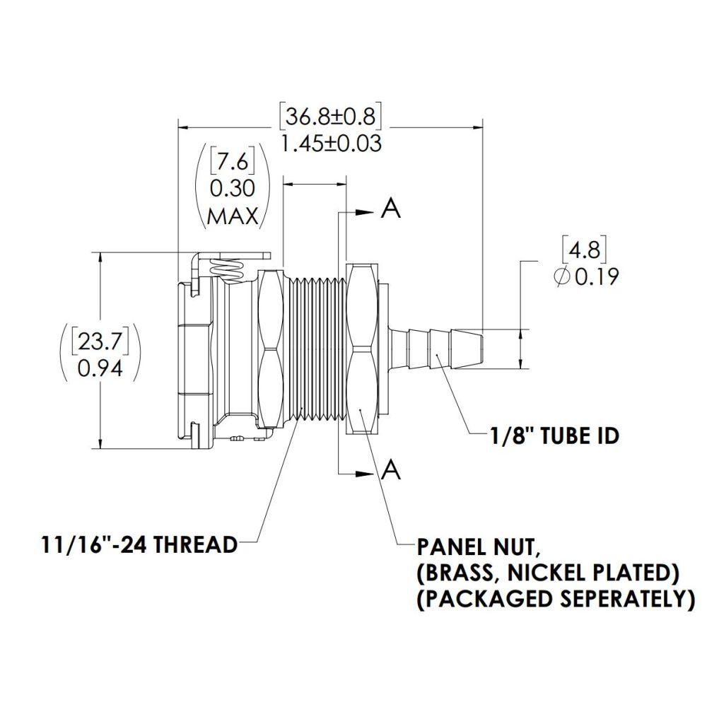 LinkTech 42AB Series Panel Mt. Female, Non-valved, 1/8" HB, ABS