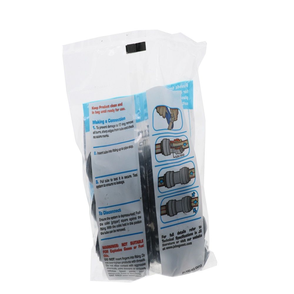 John Guest Reducing Union Black Acetal - 12 MM X 10 MM