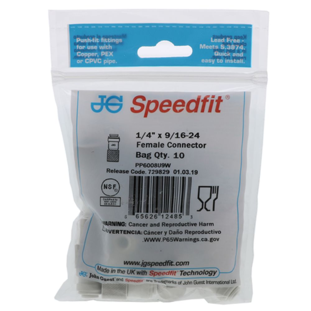 John Guest Female Adapter UNF - 1/4 x 9/16-24 UNEF