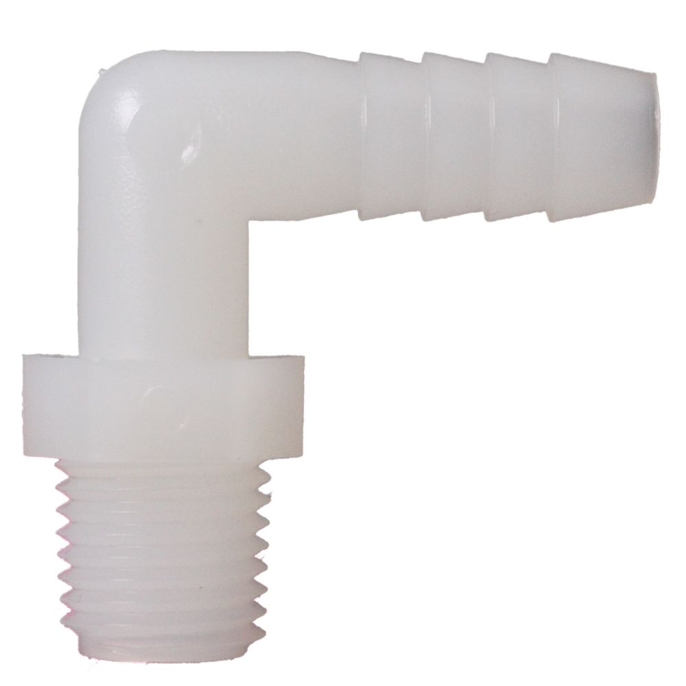 Male Elbow Barb x Male NPT - 1/2" HB x 3/8" MNPT - Natural Nylon