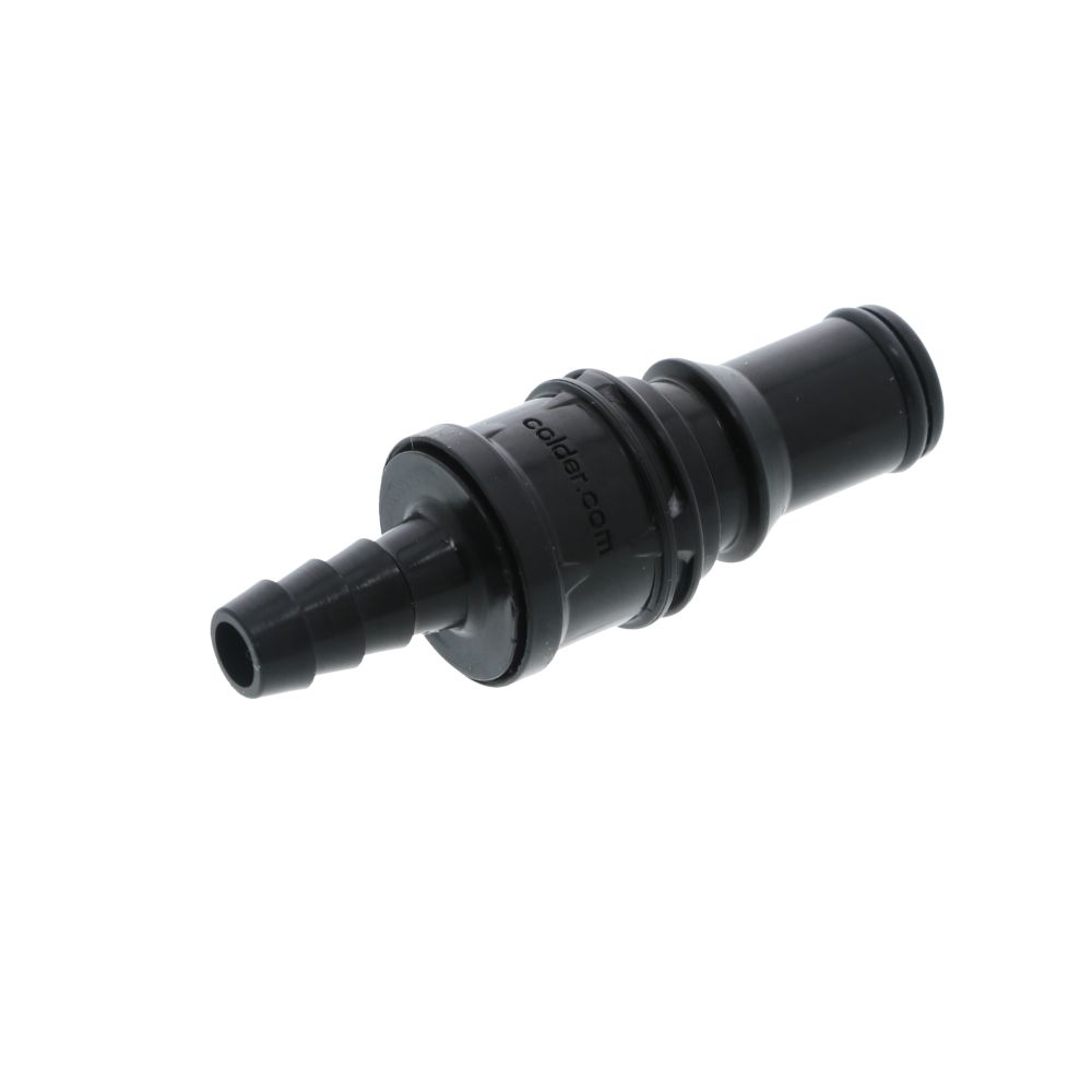 BACD22004MBLK Valved In-Line Hose Barb Coupling Insert Molded Black 1/4 ID Barb